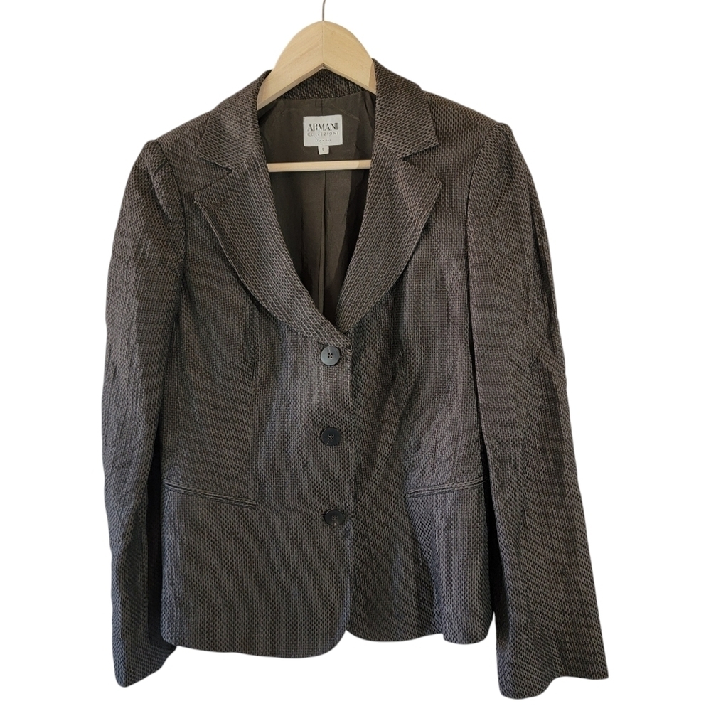 ARMANI Collezioni Made in Italy Women's Single Breasted Blazer Sz 8 Brown Tweed